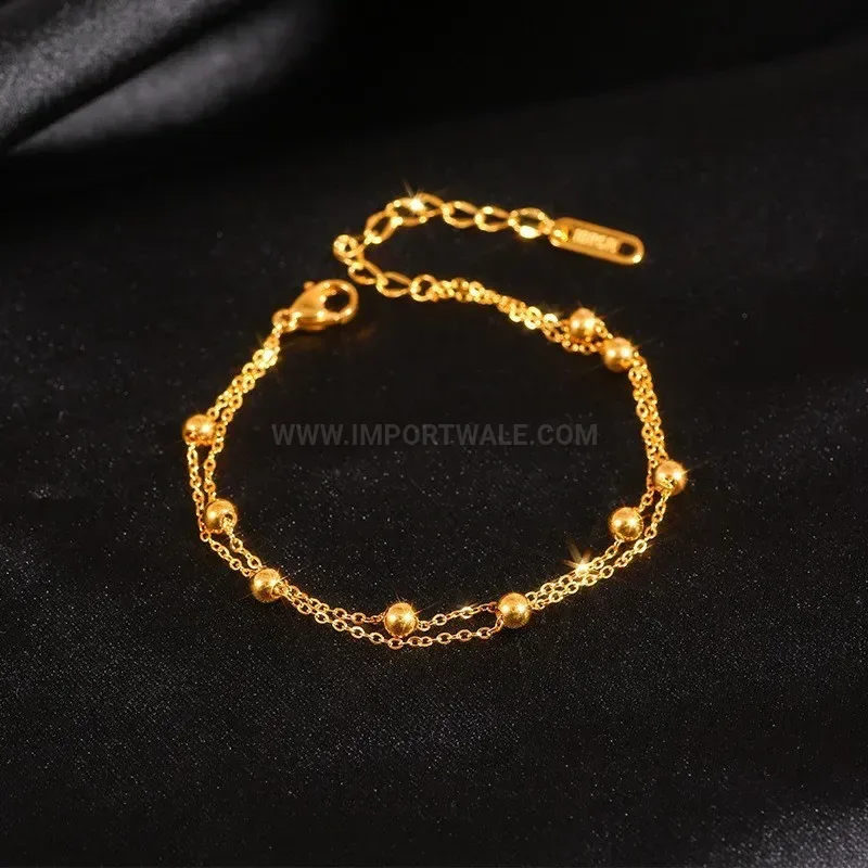 Double Layered Gold Stainless Steel Bead Charm Bracelet