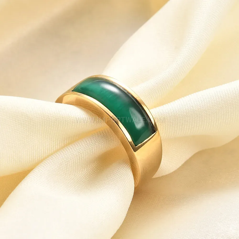 Modern Stainless Steel Solitaire Gemstone Ring with Oval Inlay