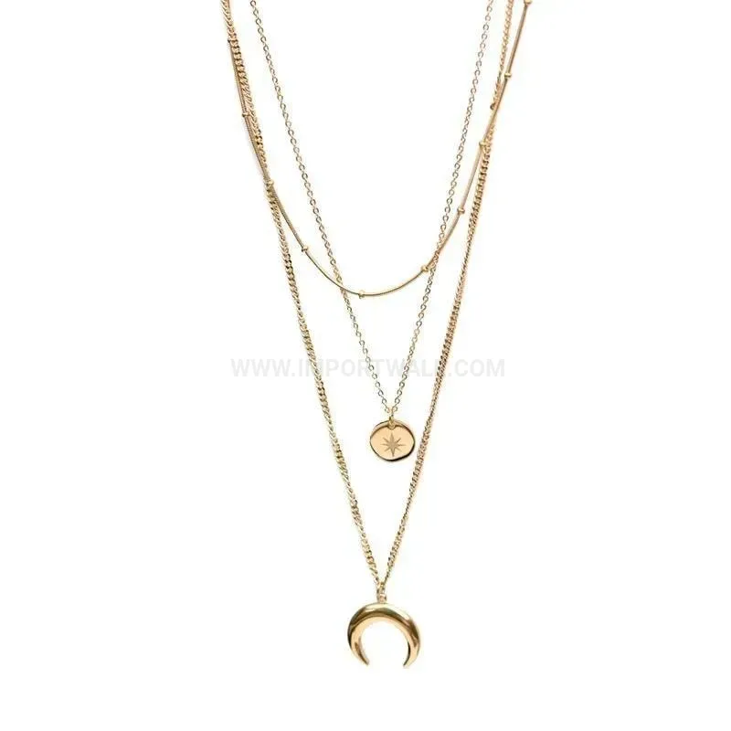 Stylish Layered Titanium Steel Star and Moon Pendant Necklace