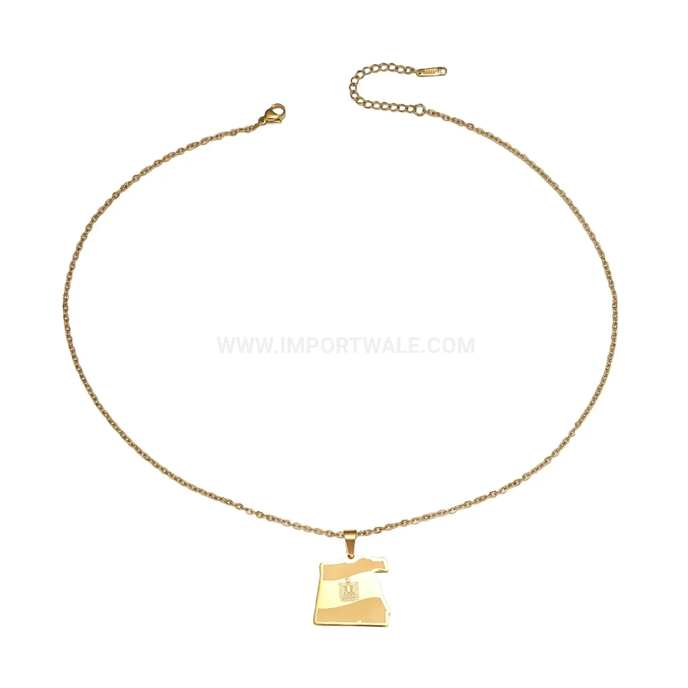 Classic Stainless Steel Egyptian Map Allah Calligraphy Pendant Necklace
