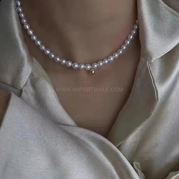 Classic Vintage French Style Faux Crystal Pearl Strand Choker Necklace