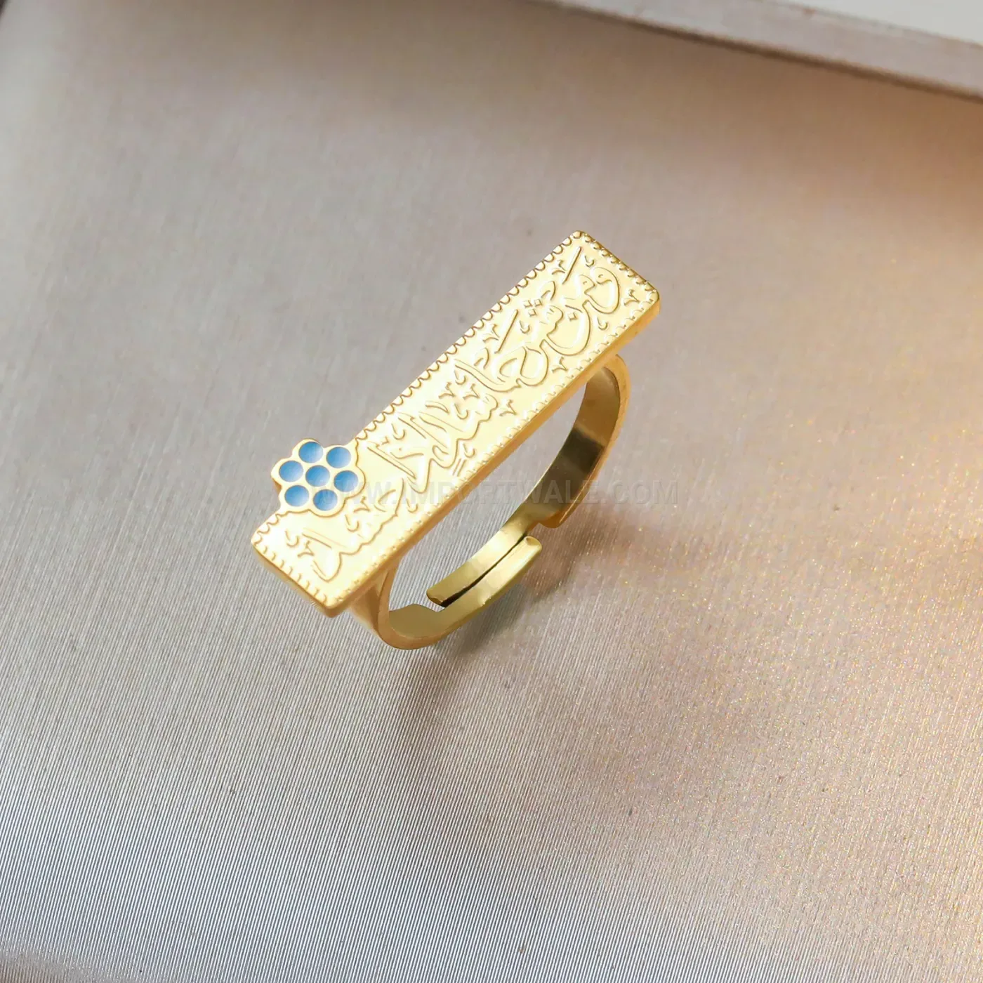 Stylish Adjustable 18K Gold Plated Stainless Steel Ayatul Kursi Open Band Ring