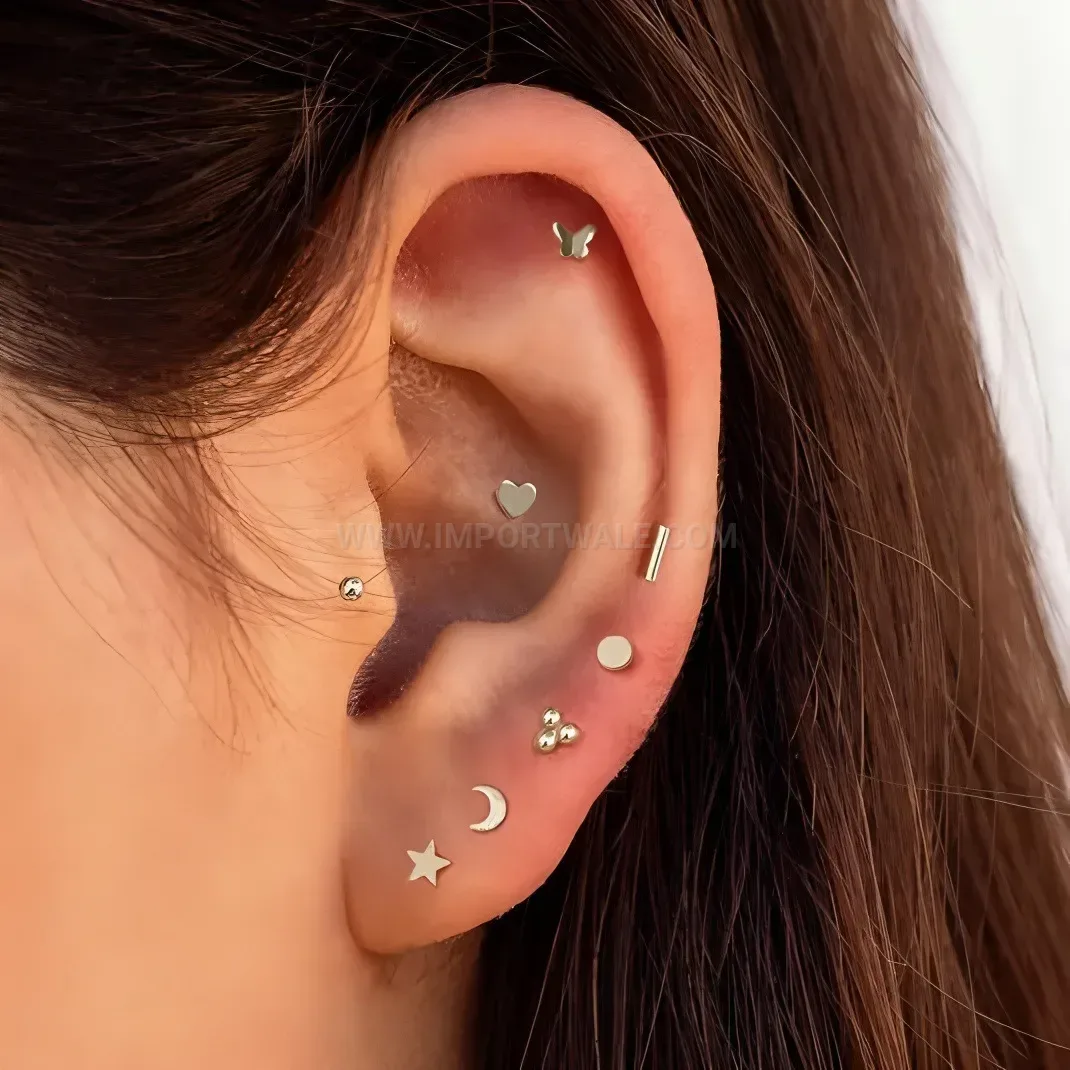 Chic Stainless Steel Star Moon Heart Piercing Stud Earrings Set