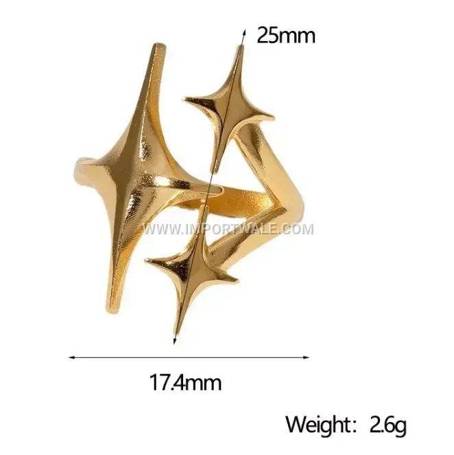 Adjustable Gold Plated Stainless Steel Star Motif Cocktail Ring