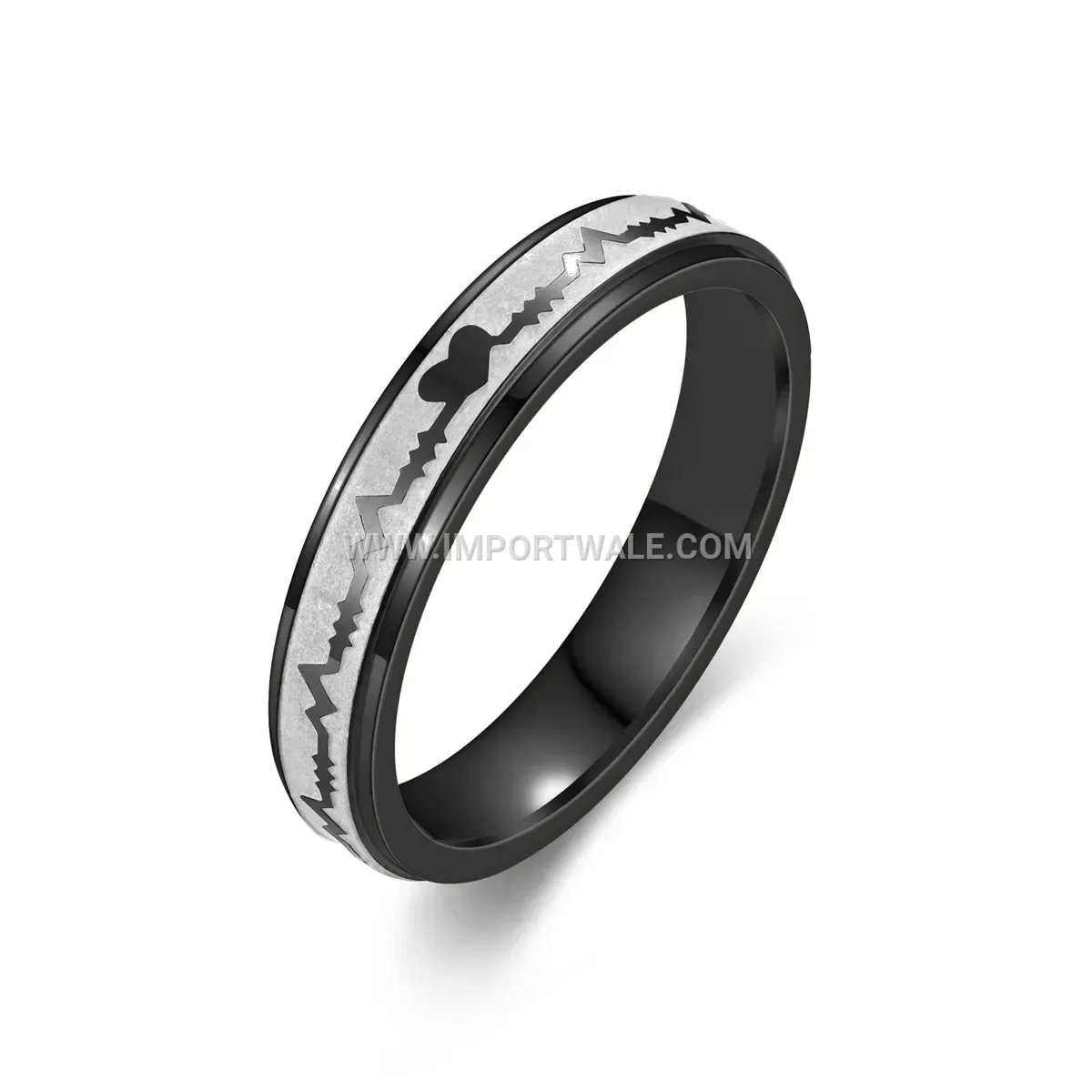 Etched Heartbeat Stainless Steel Band Ring