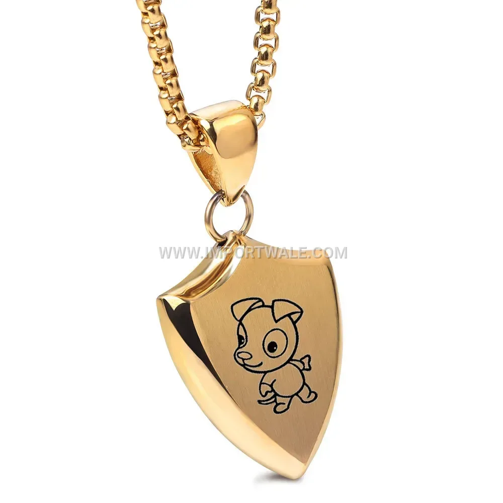 Men's Gold Stainless Steel Zodiac Shield Necklace