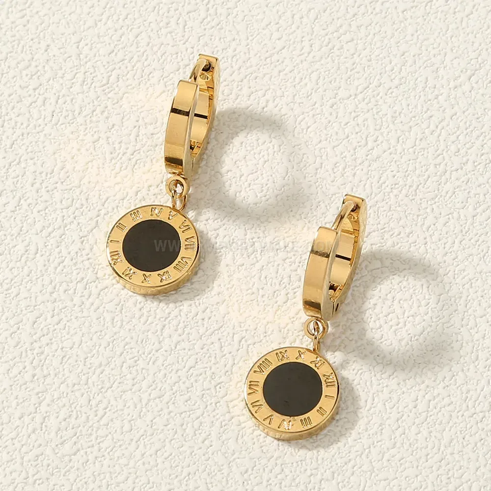 Chic Roman Numeral Engraved Titanium Steel Hoop Earrings