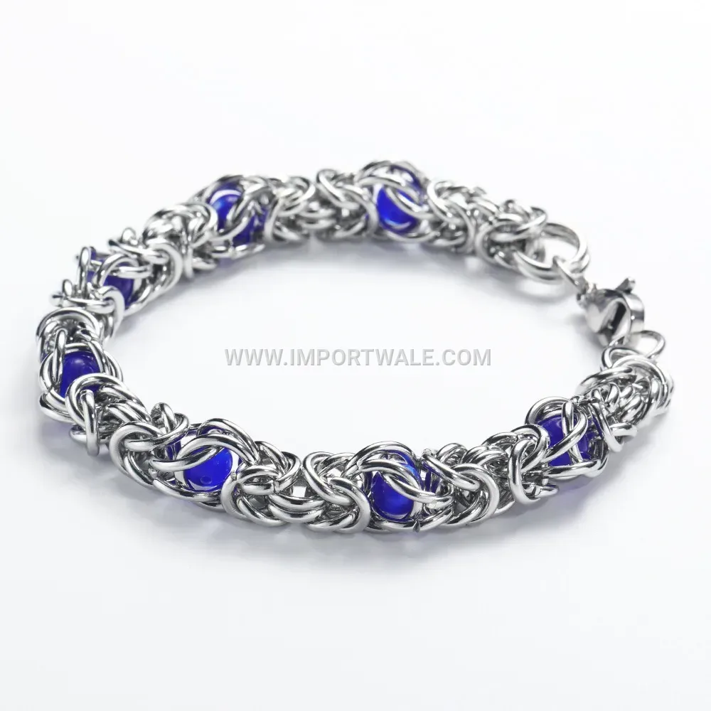 Stainless Steel Blue Zircon Link Bracelet