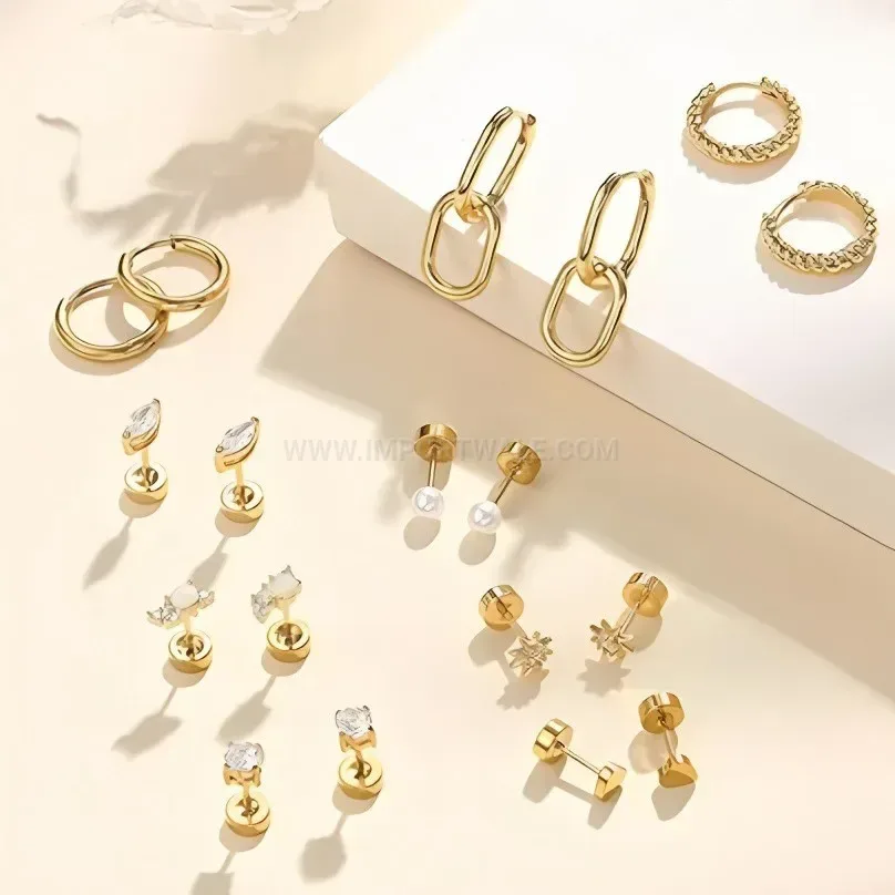 Designer Textured Stainless Steel Star Motif Piercing Hoop Earrings