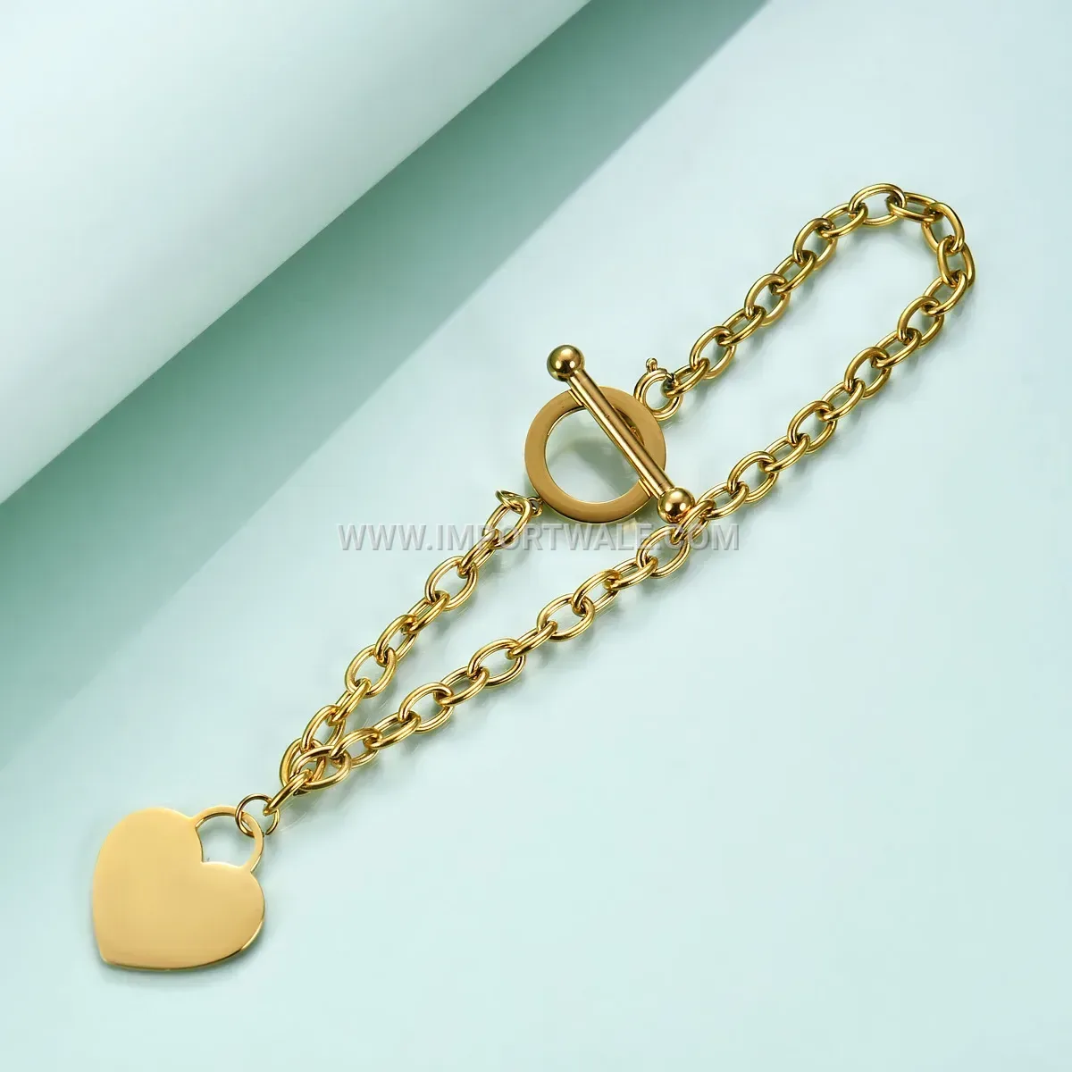 Engravable Heart Charm Stainless Steel OT Toggle Bracelet