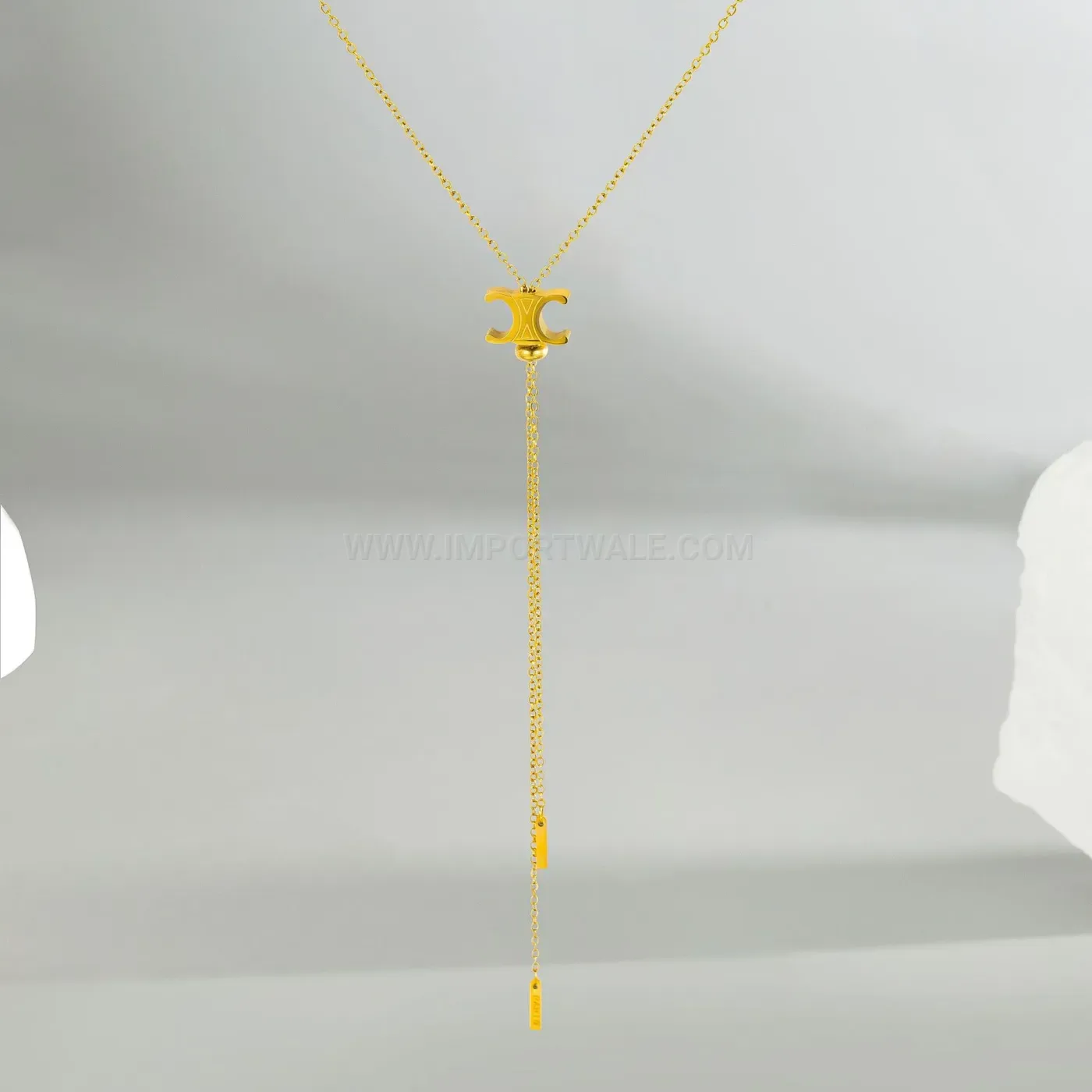 Trendy Gold Plated Stainless Steel Letter Charm Tassel Pendant Necklace