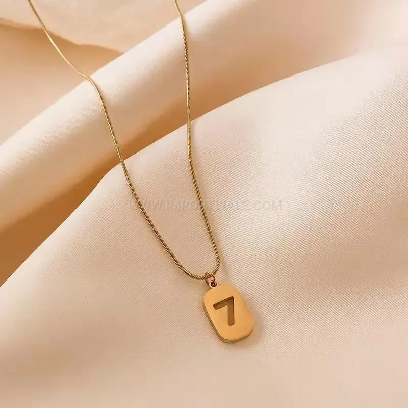 Gold Titanium Steel Snake Chain Number Seven Tag Pendant Necklace