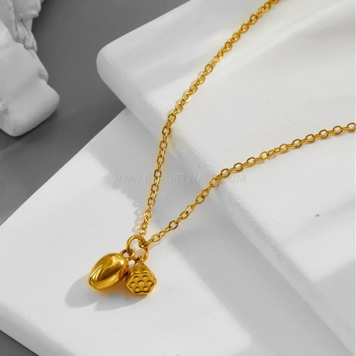 Elegant Gold Titanium Steel Lotus Seed Pendant Necklace