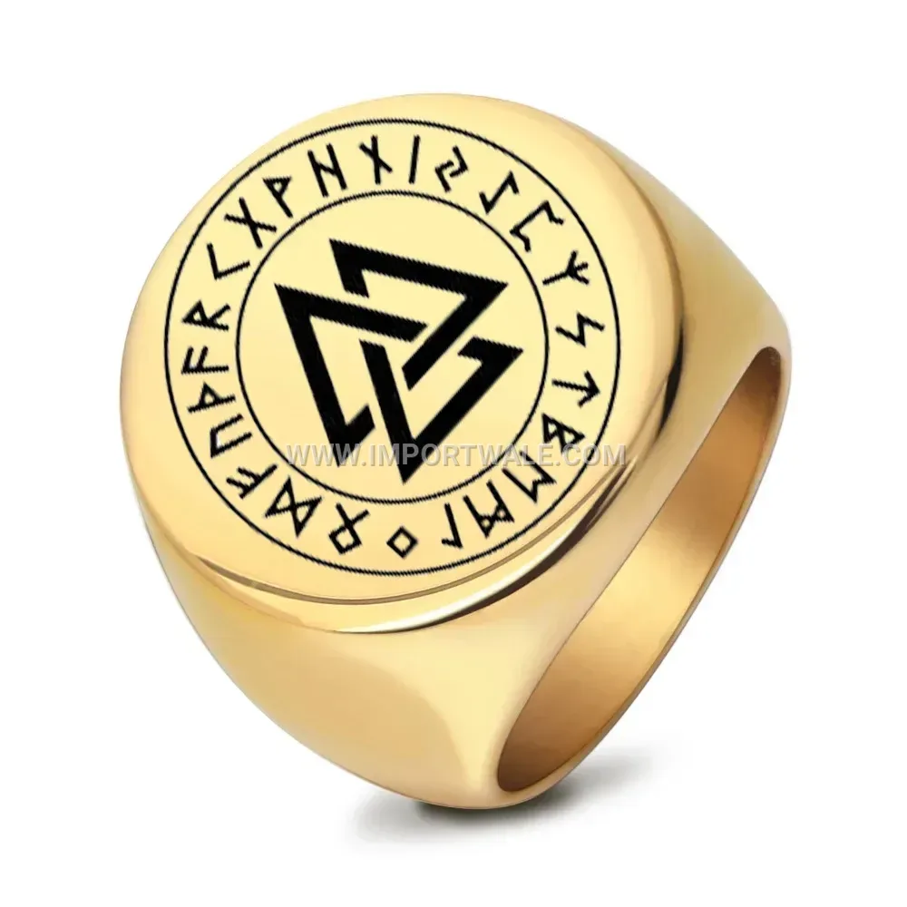 Norse Rune Engraved Stainless Steel Signet Ring