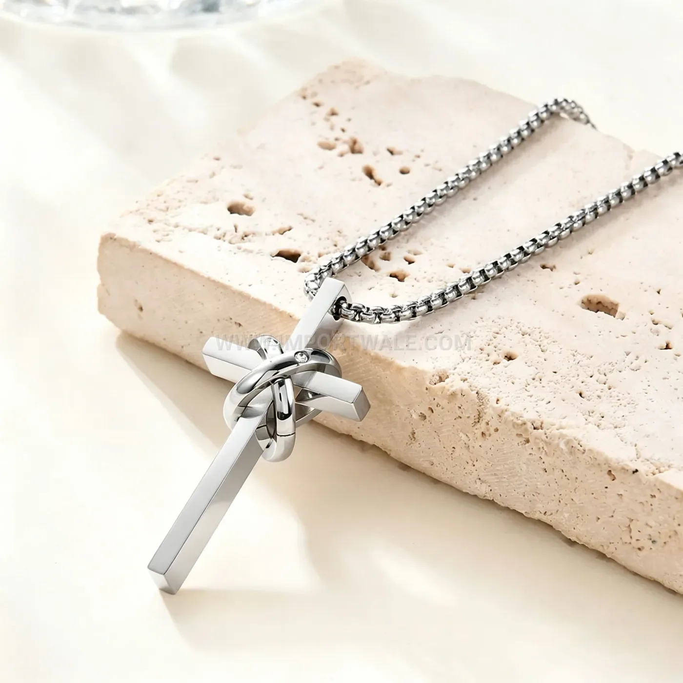 Stainless Steel Interlocking Ring Cross Pendant Necklace