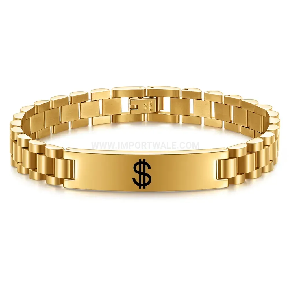 Men's Stainless Steel Laser Engraved Dollar Sign Watch Band Bracelet