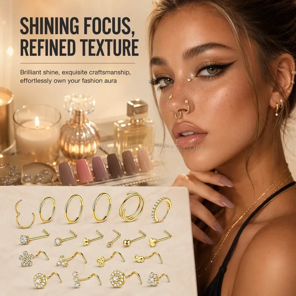 Modern Stainless Steel L Shaped Nose Stud and Hoop Piercing Set