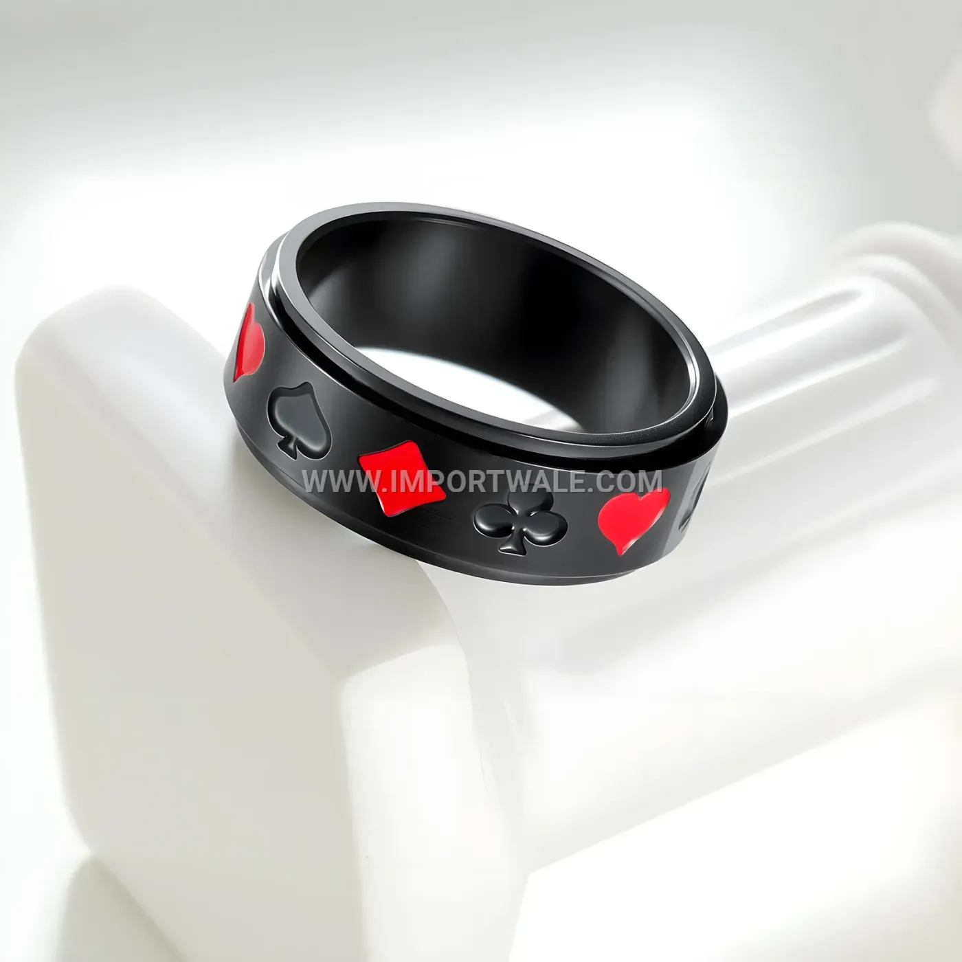 Black Titanium Steel Playing Card Pattern Spinner Band Ring