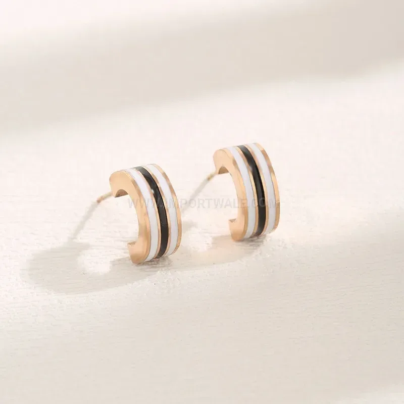 Two-Tone Round Titanium Steel Huggie Hoop Earrings