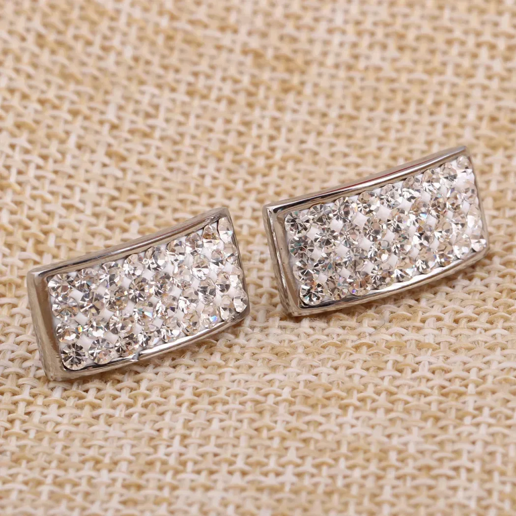 Premium Sparkling Four-Row Rhinestone Rectangular Stainless Steel Stud Earrings