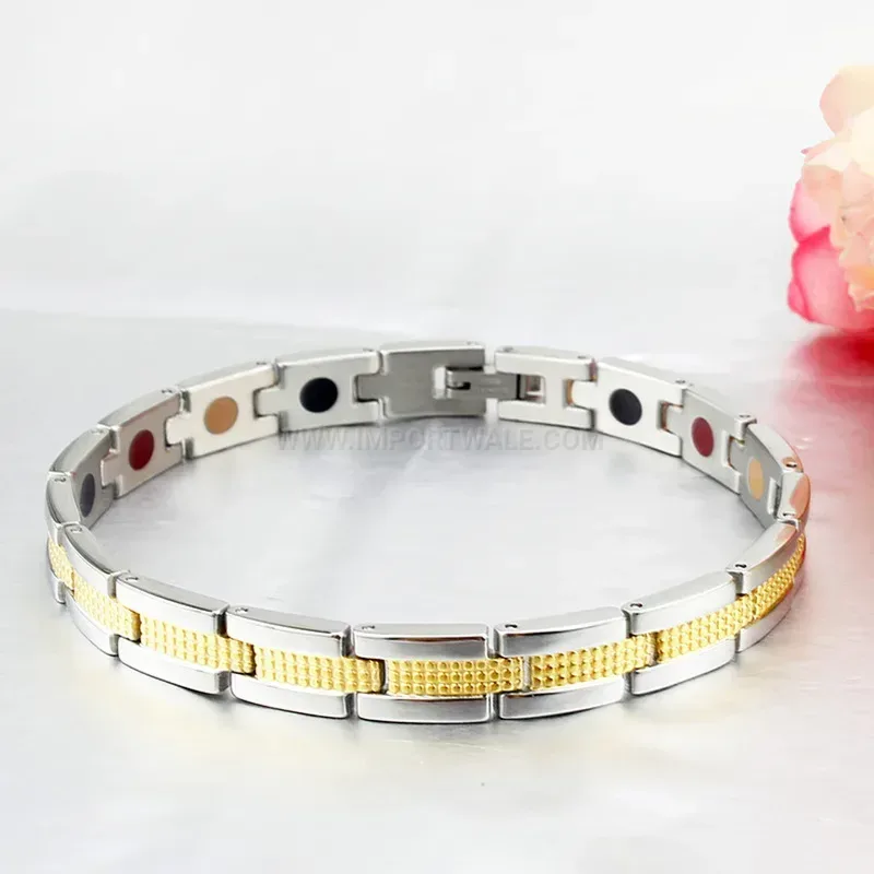 Chic Men Two Tone Stainless Steel Geometric Bio Magnetic Bracelet