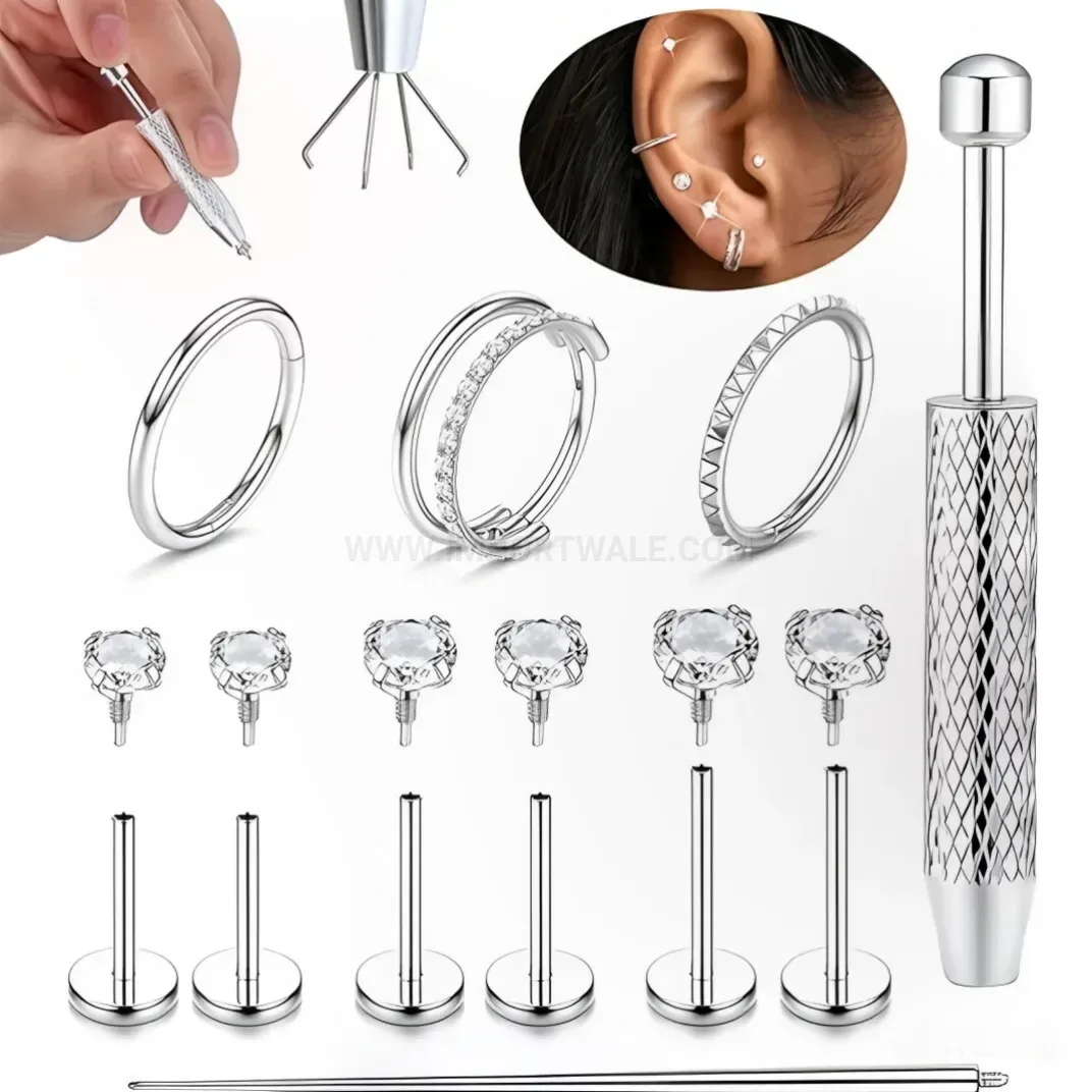 Stylish Sleek Geometric Stainless Steel Body Piercing Stud Set