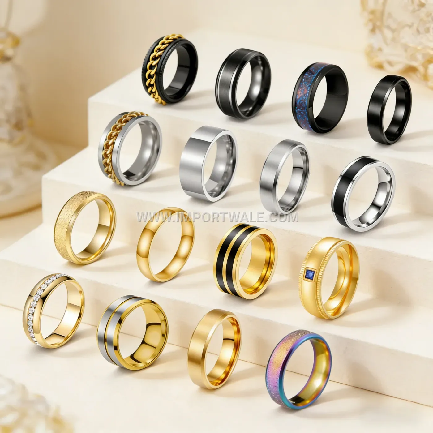 Electroplated Stainless Steel Couple Ring Set