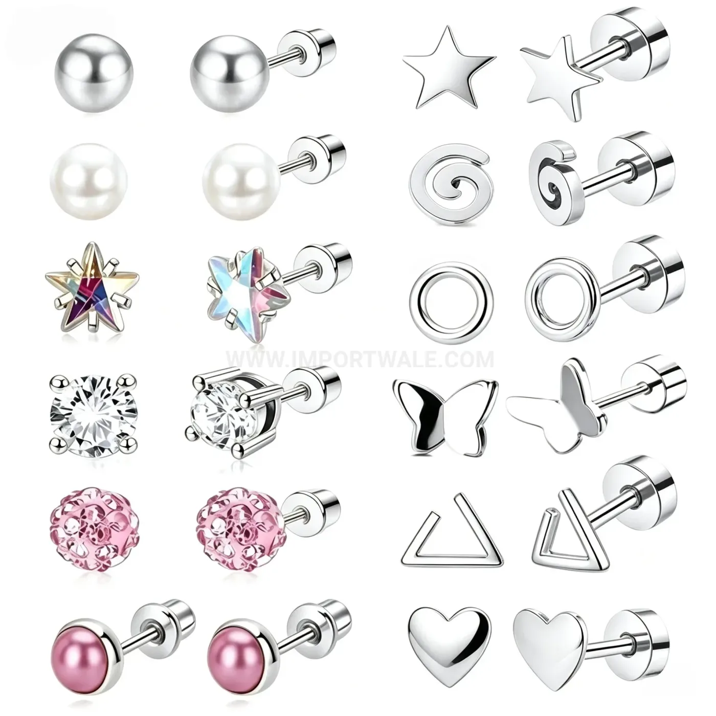 Trendy Stainless Steel Pearl and Crystal Geometric Ear Piercing Studs