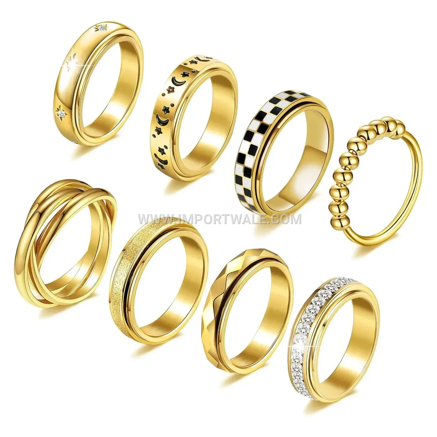 Spinner Stainless Steel Band Ring with Rhinestone Accents