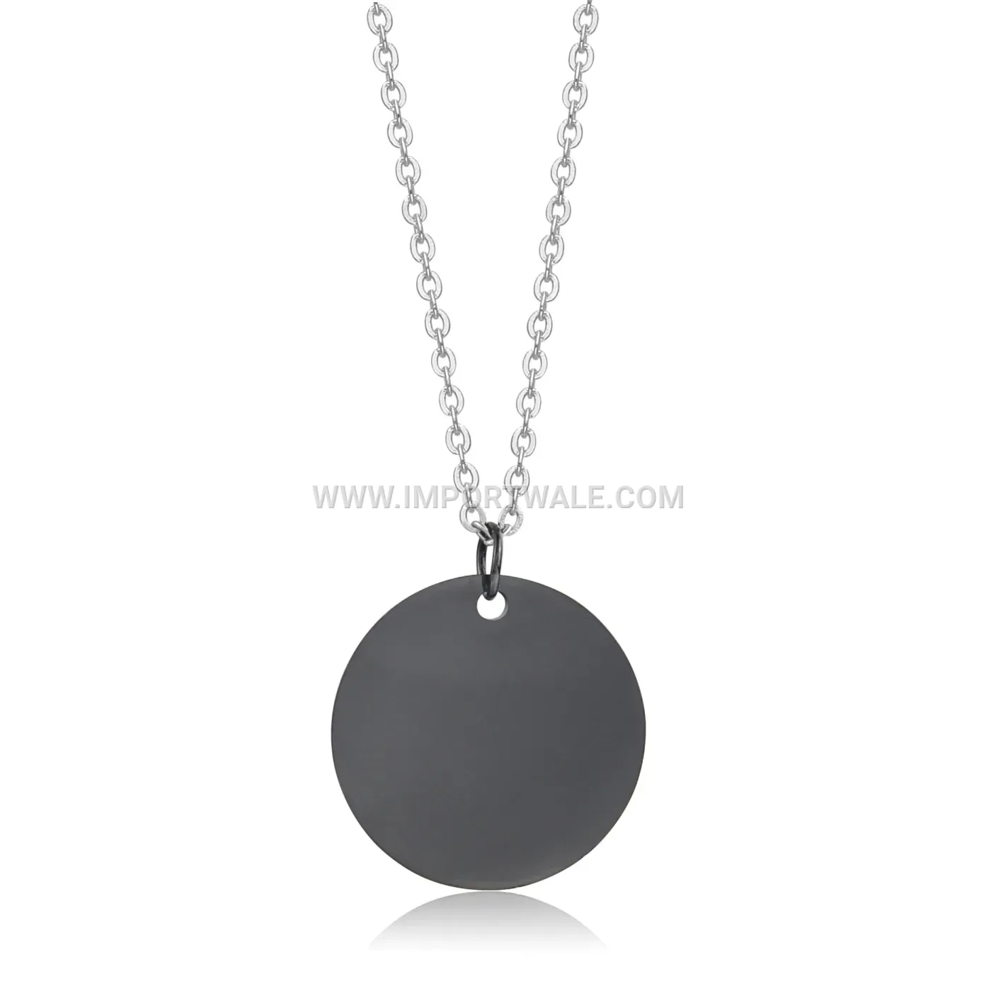 Polished Stainless Steel Round Disc Pendant Necklace