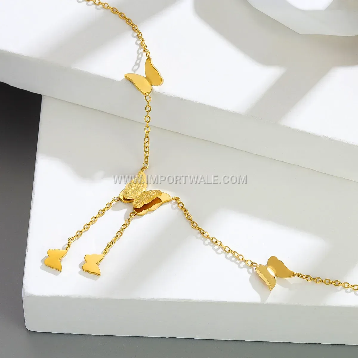 Frosted Butterfly Tassel Titanium Steel Premium Anklet Anti Tarnish