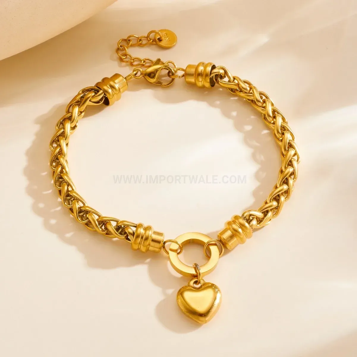 Premium Thick Rope Stainless Steel Heart Pendant Bracelet