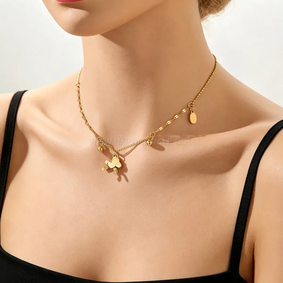 Chic Gold Vacuum Plated Zodiac Coin Pendant Stainless Steel Necklace