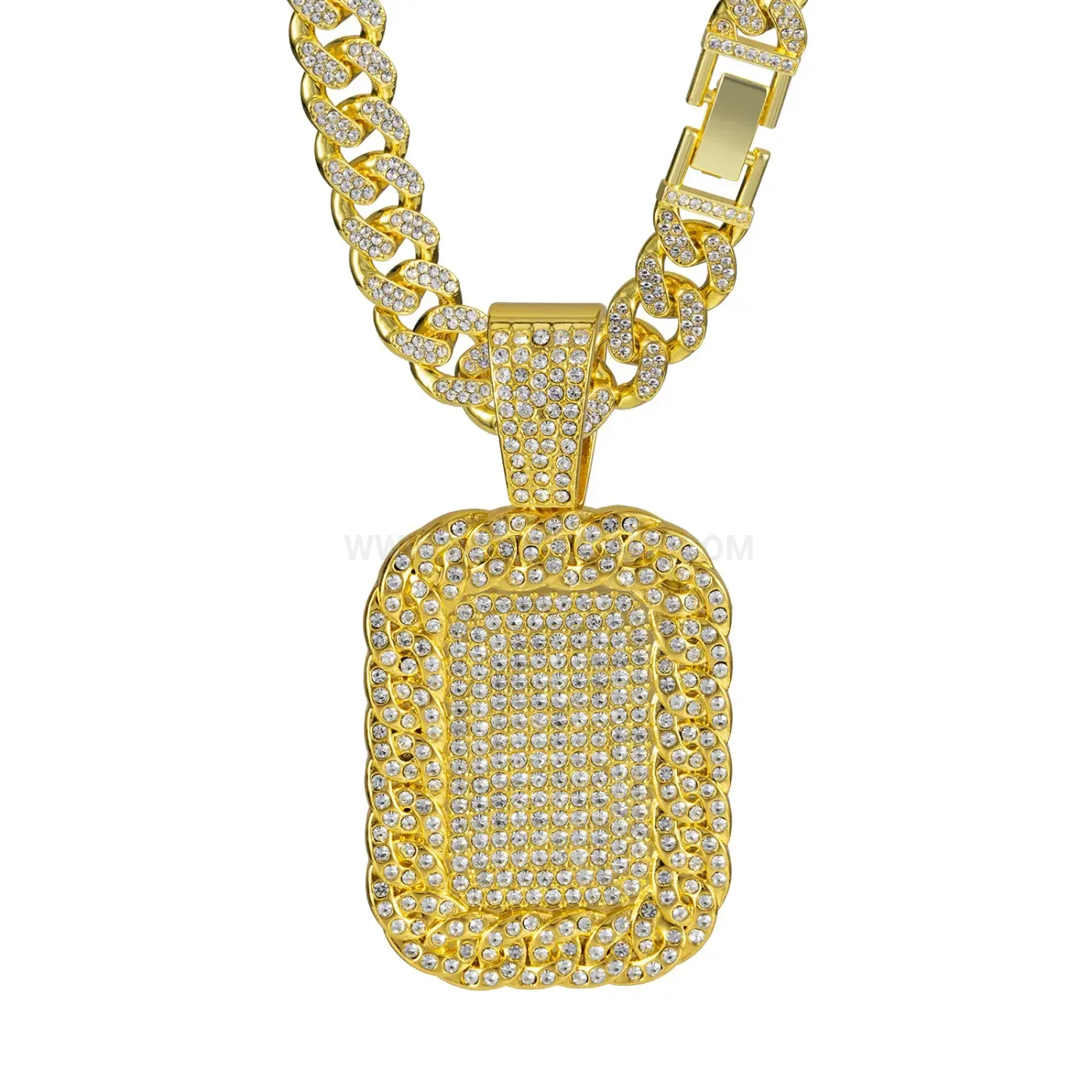 Iced Out Rhinestone Military Tag Hip Hop Pendant