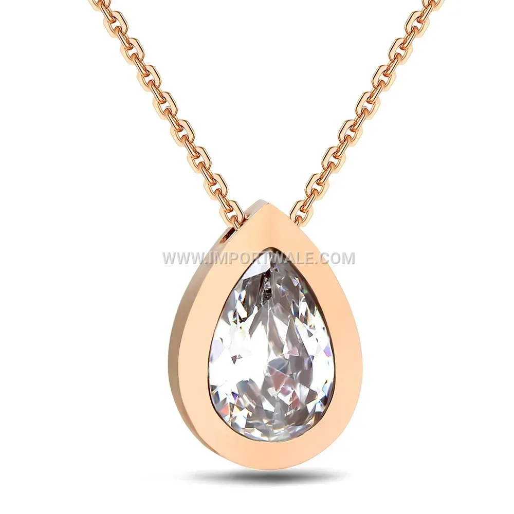 Cubic Zirconia Teardrop Stainless Steel Pendant Necklace