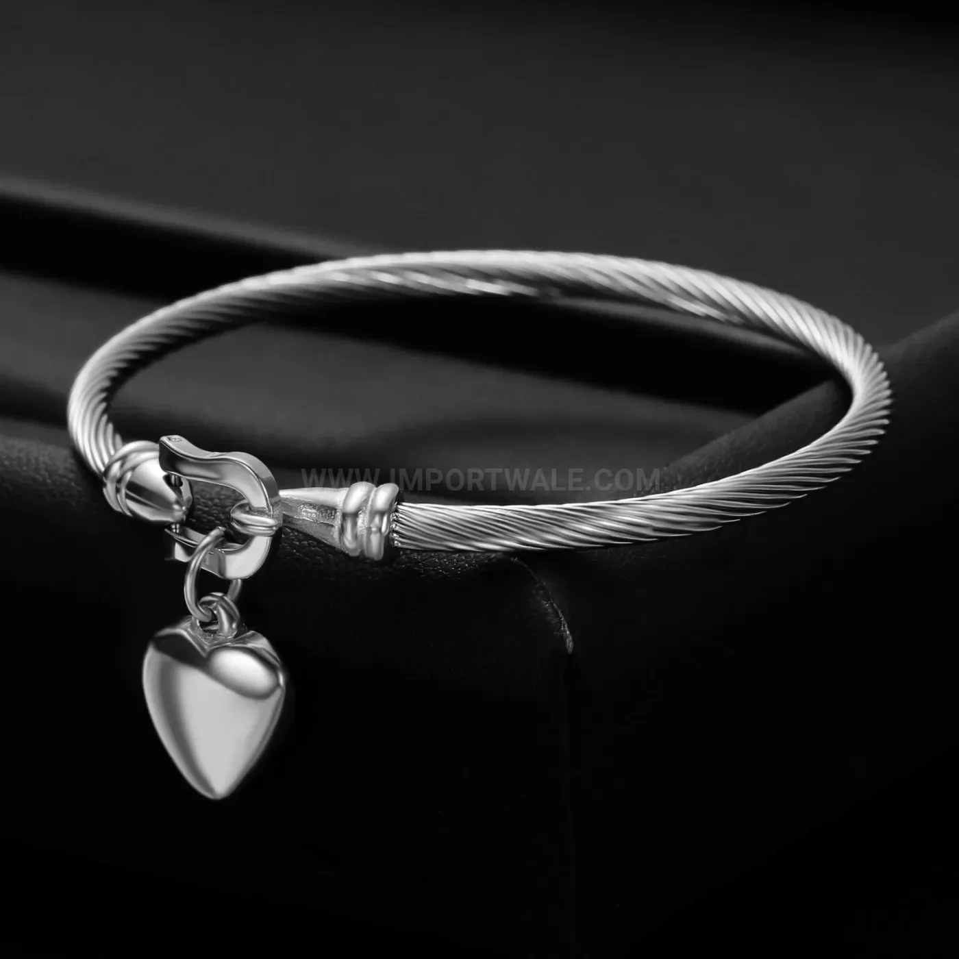 Elegant Horseshoe Heart Initial Stainless Steel Bangle Bracelet