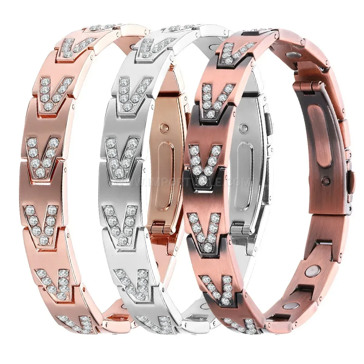 Modern Unisex Geometric V-Shape Zircon Bio Magnetic Copper Bracelet