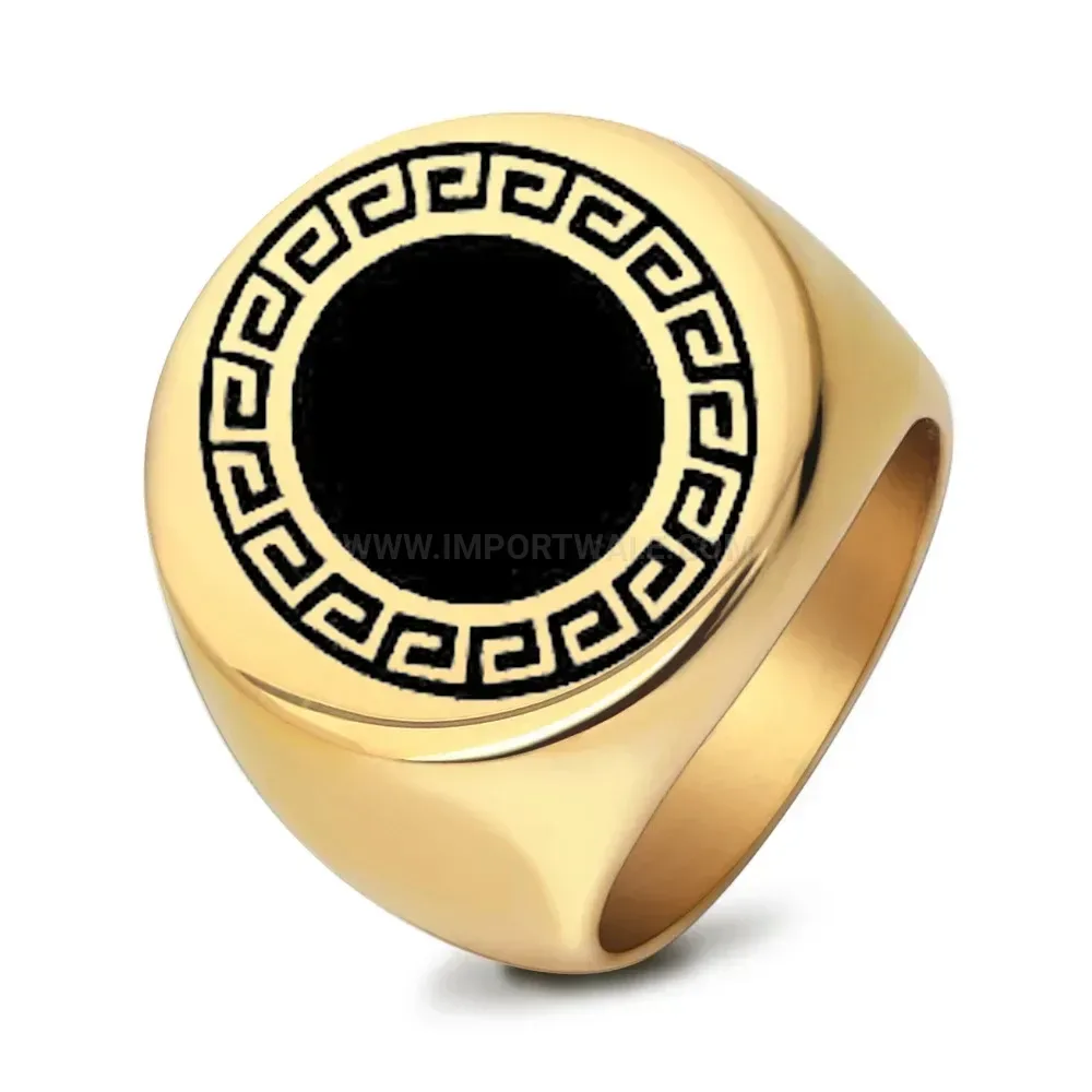 Stylish Distressed Great Wall Motif Stainless Steel Signet Ring