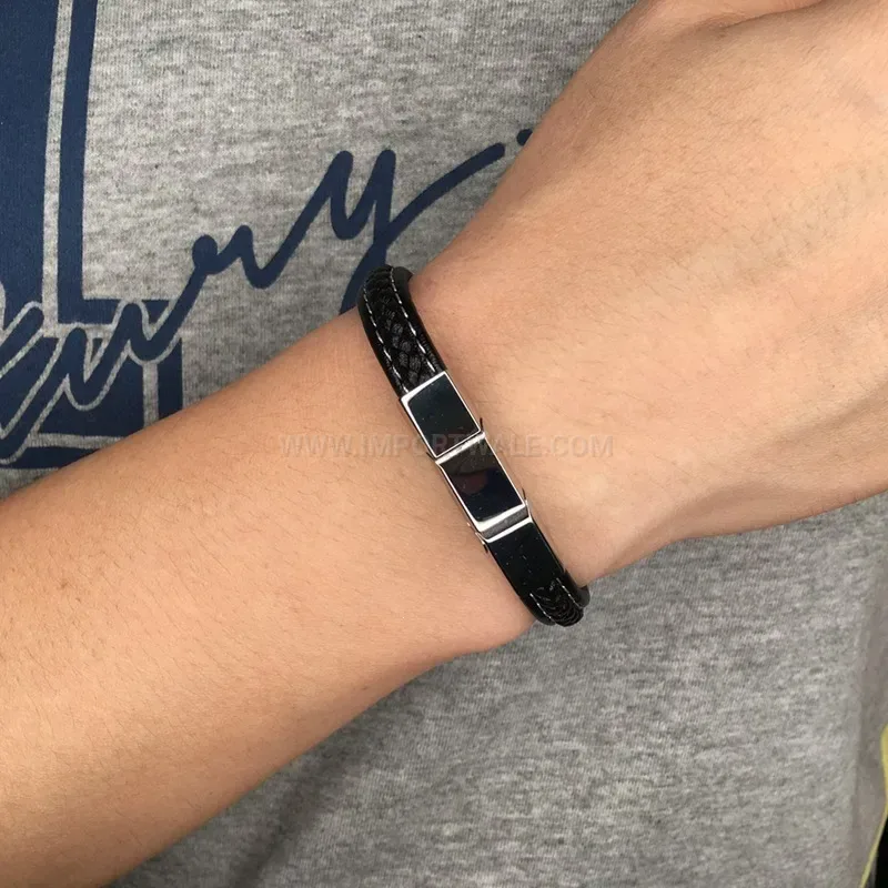Textured Microfiber Leather Band with Three-Section Magnetic Clasp