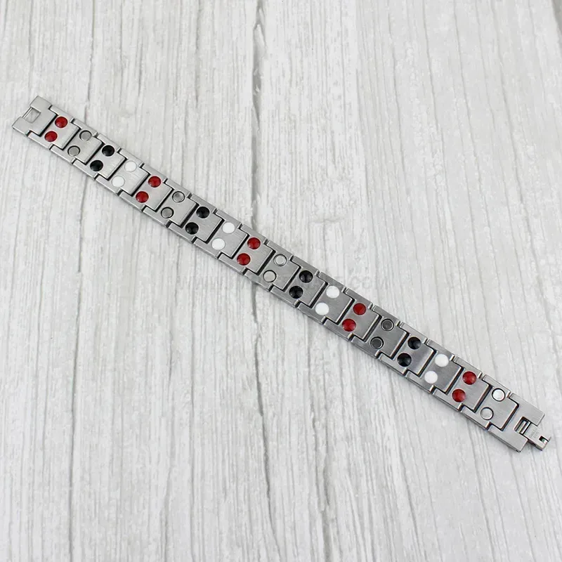 Classic Wide Stainless Steel Multi-Element Bio Magnetic Link Bracelet