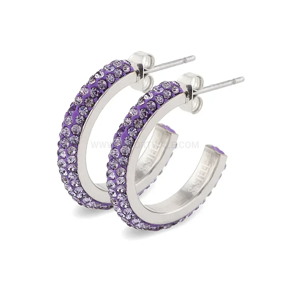 Fashion Triple Row Rhinestone C Hoop Earrings in Stainless Steel