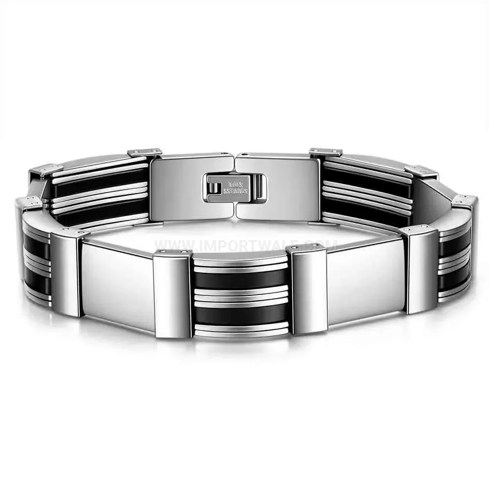 Multi Layer Stainless Steel Silicone Band Bracelet 13MM
