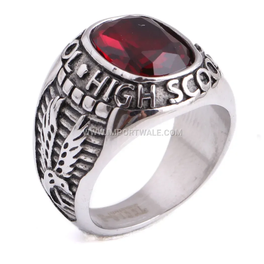 Antiqued Stainless Steel Double Eagle Military Signet Ring