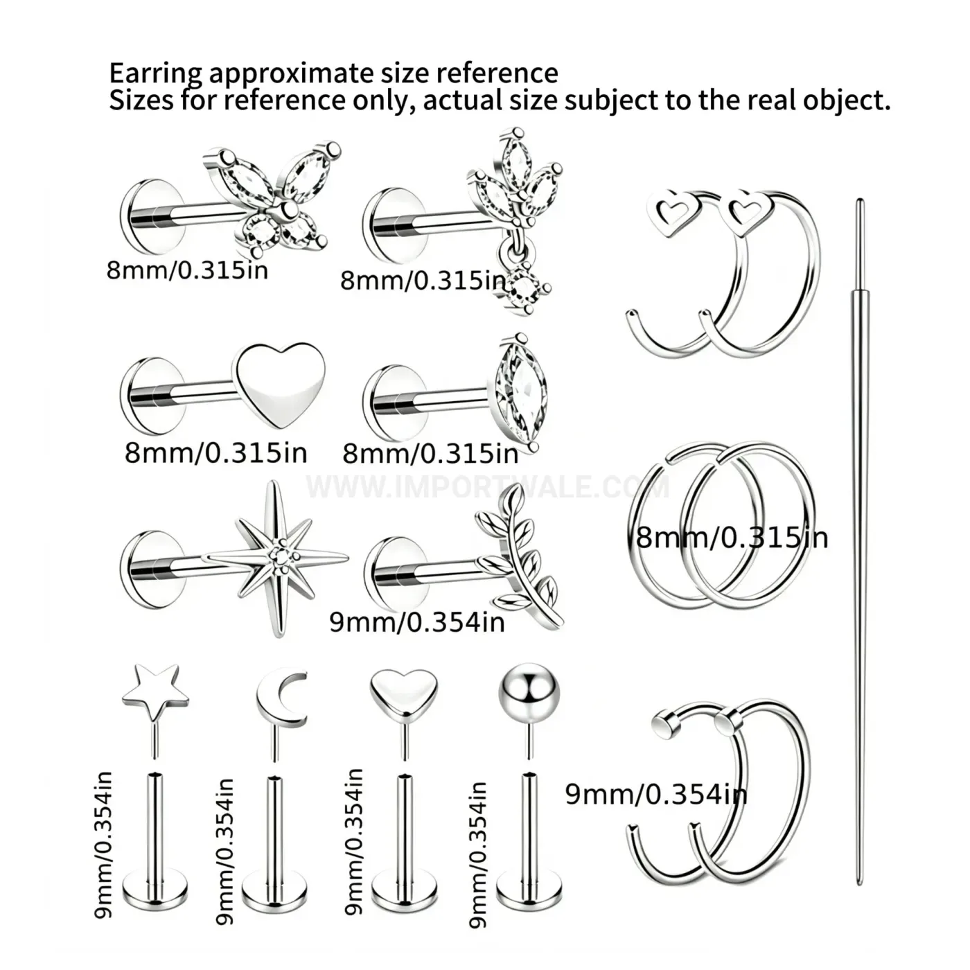 Modern Stainless Steel Minimalist Multi-Shape Nose Ring Piercing Set