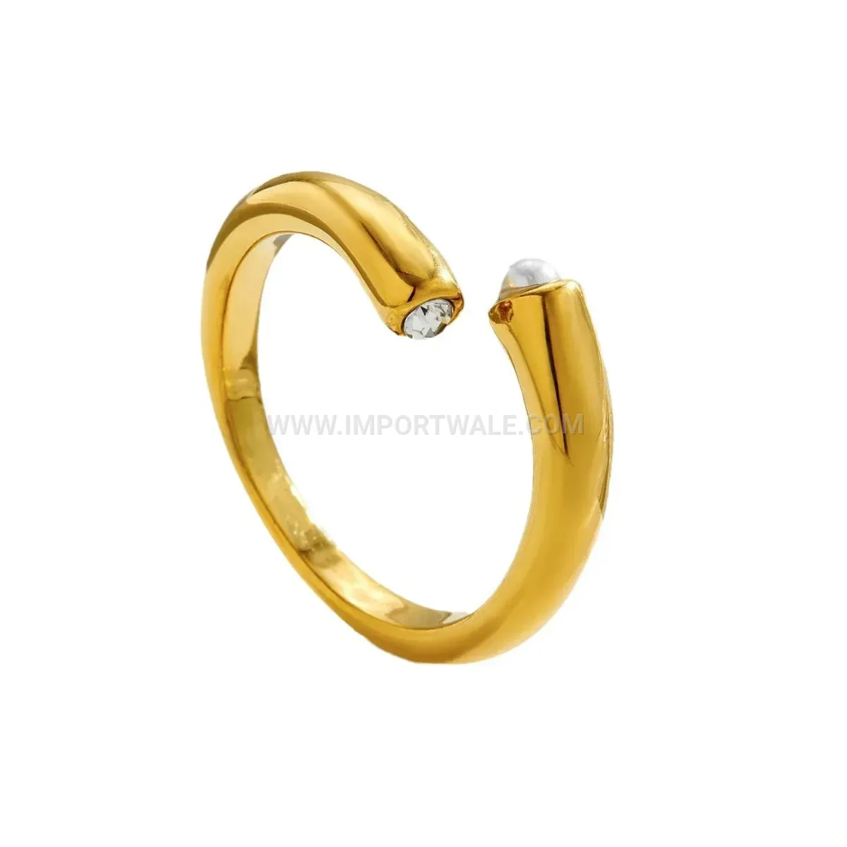 Gold Plated Titanium Steel Pearl and Rhinestone Open Ring