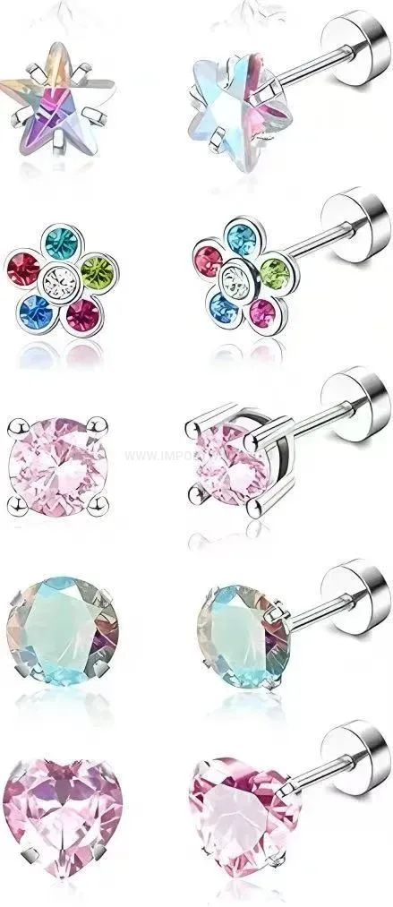 Premium Stainless Steel Heart Cartilage Piercing Earring Set