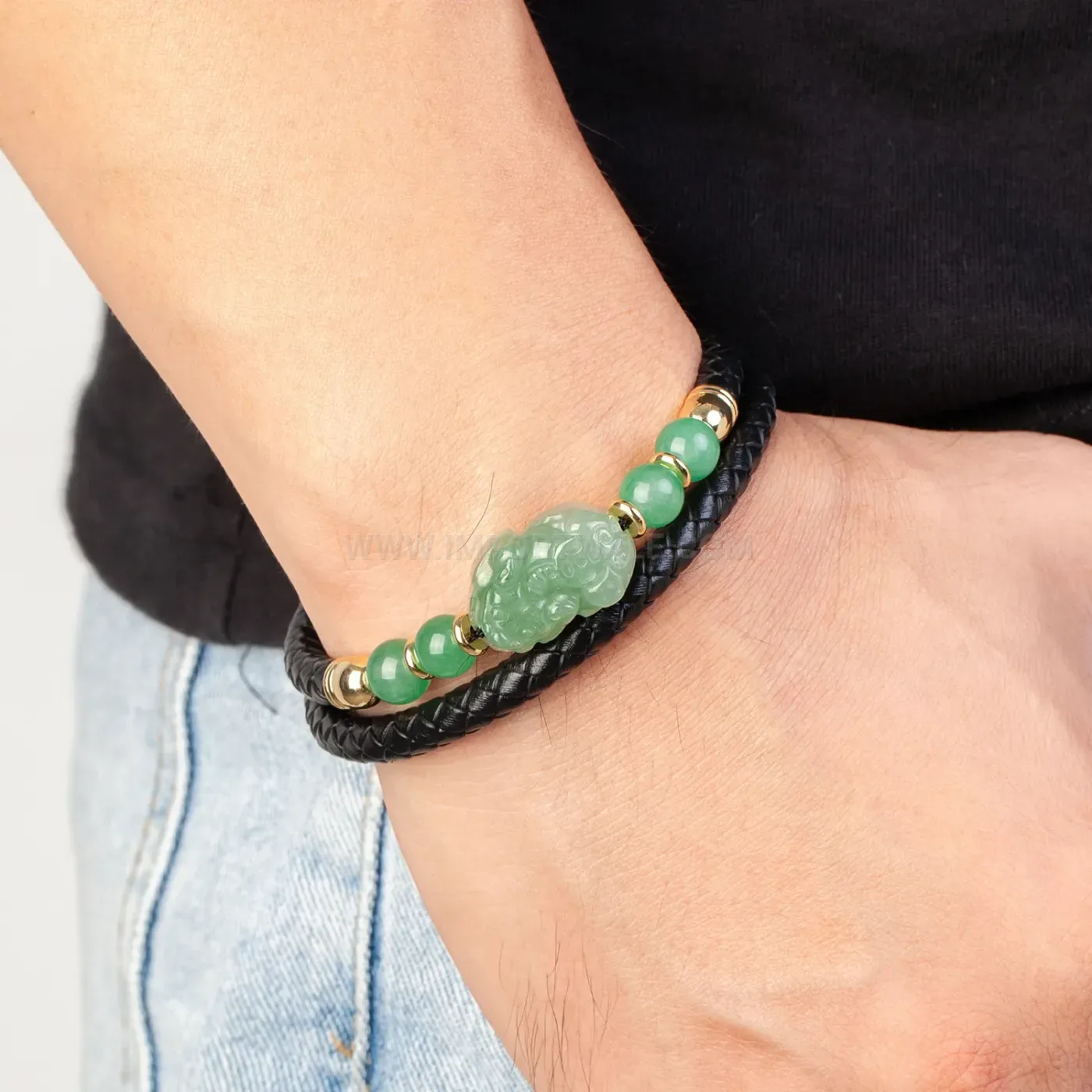 Handmade Braided Leather Pixiu Natural Stone Bracelet