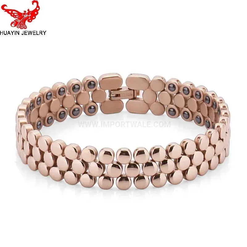 Elegant Pure Titanium Silver Double-Row Bio Magnetic Beaded Bracelet