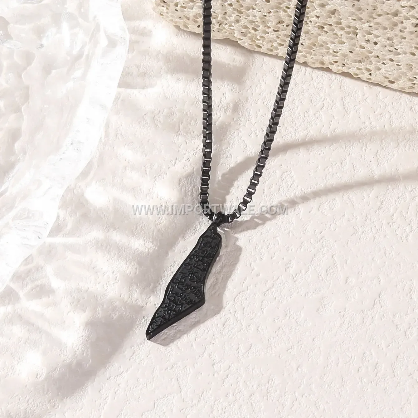 Double Sided Palestine Map Carved Stainless Steel Islamic Necklace