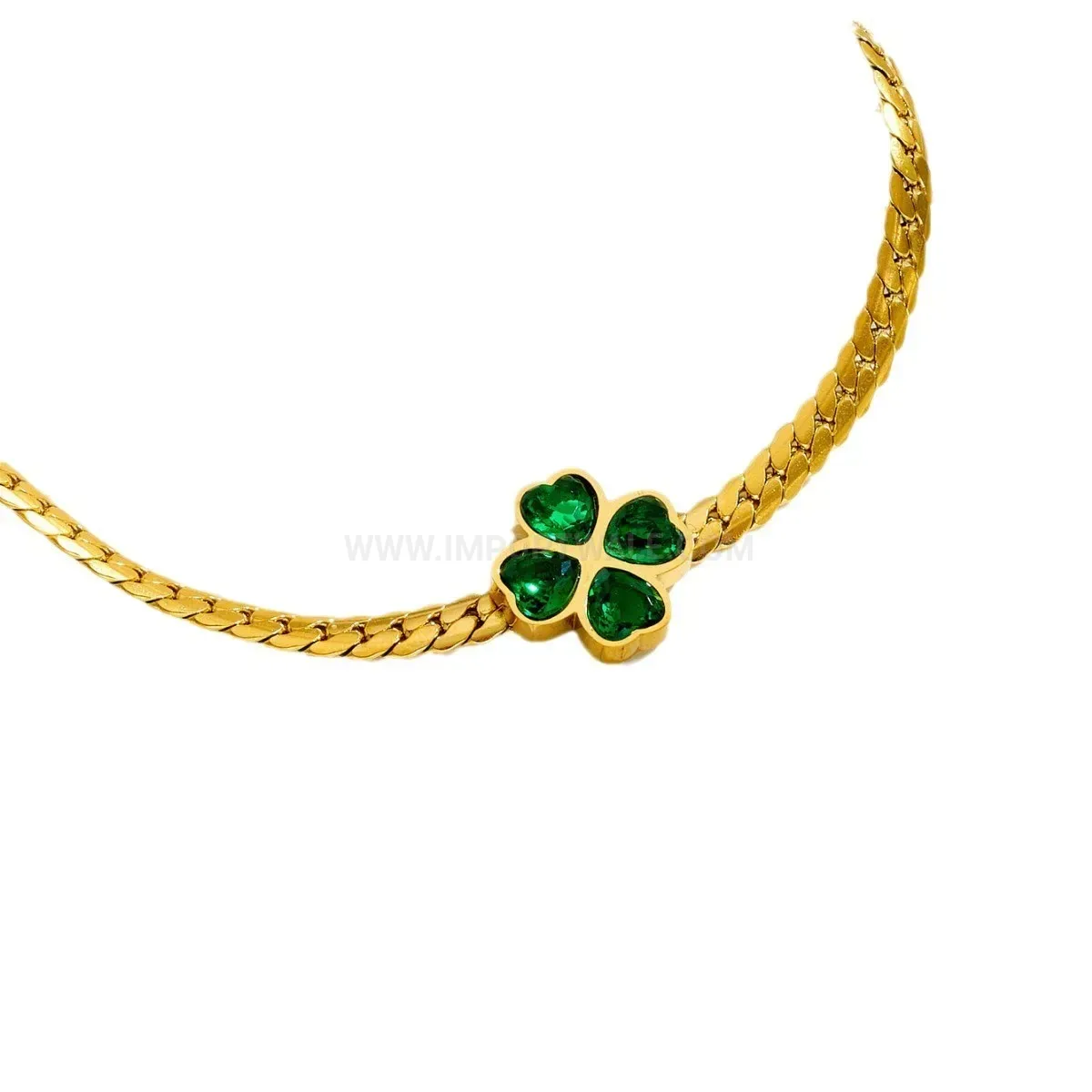 Emerald Zircon Heart Four Leaf Clover Titanium Steel Jewelry Set